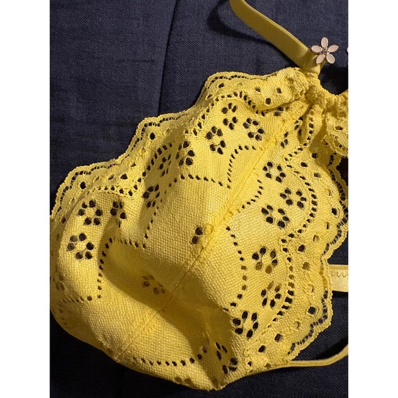 Savage X Fenty Yellow Eyelet Broderie Lace Halter Bralette Medium NWT - Picture 8 of 8